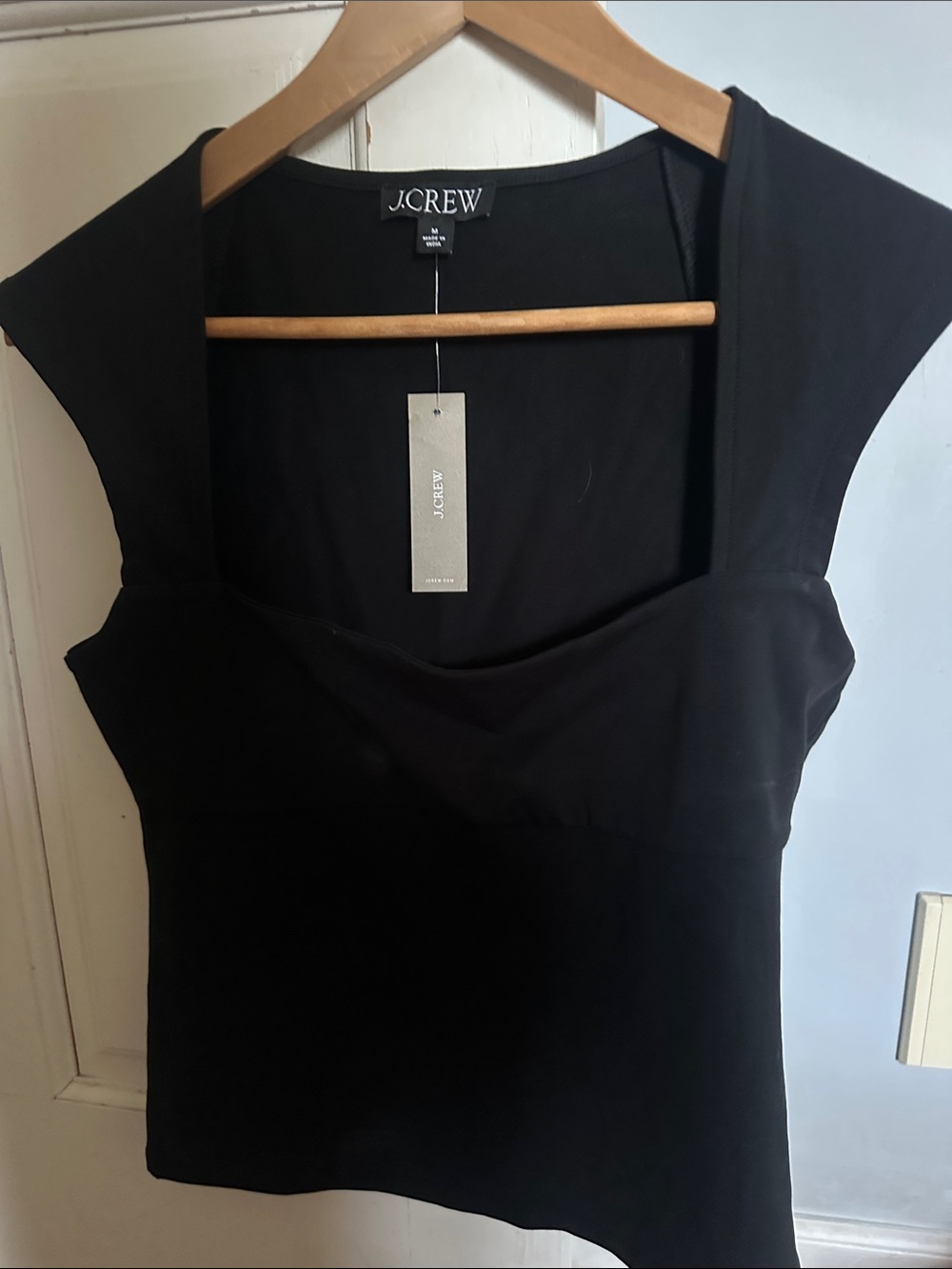J. Crew Black Square-Neck Cap-Sleeve Medium NWT